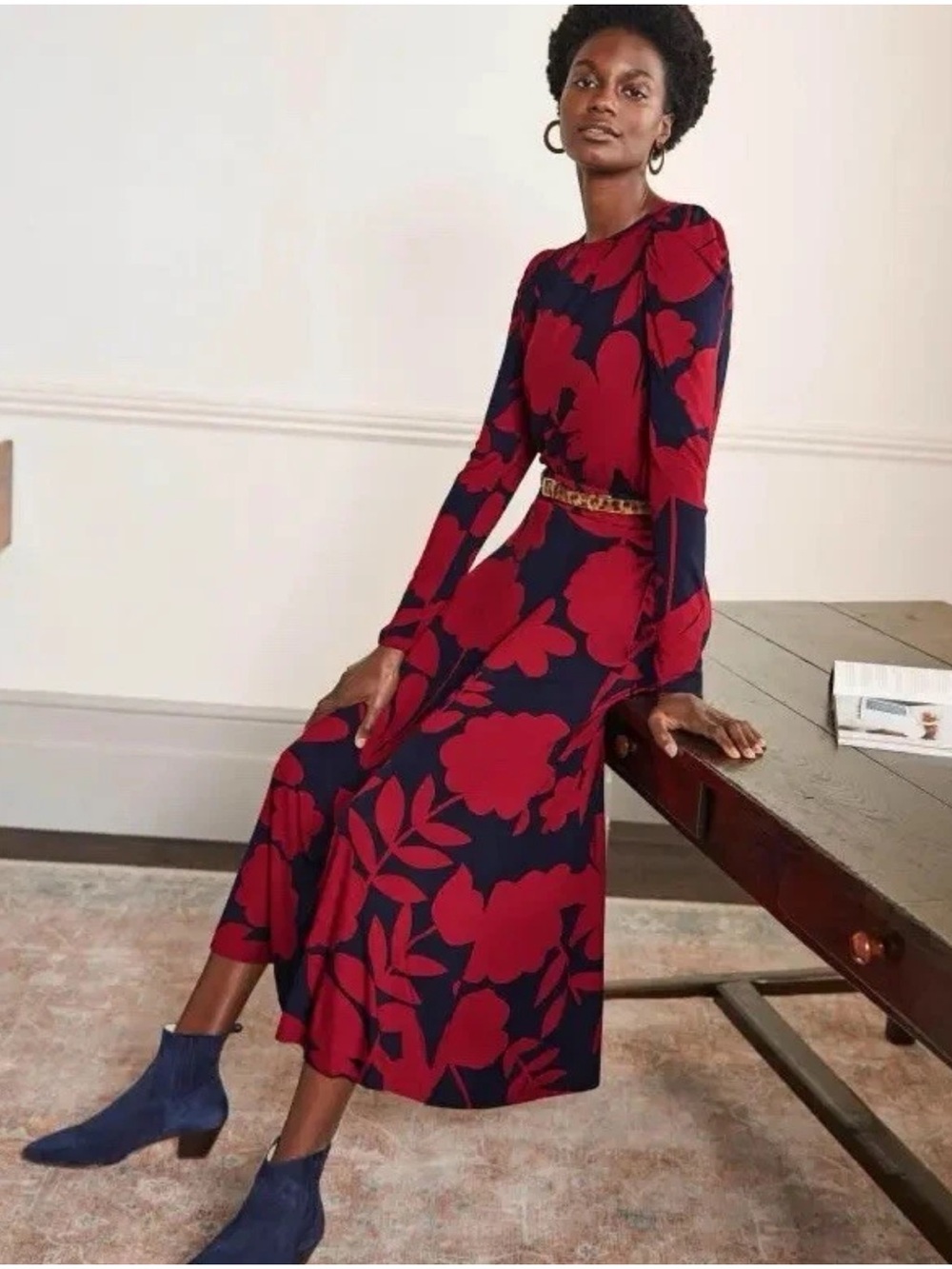 Boden Puff Sleeve Blouson Jersey Floral Maxi Dress
